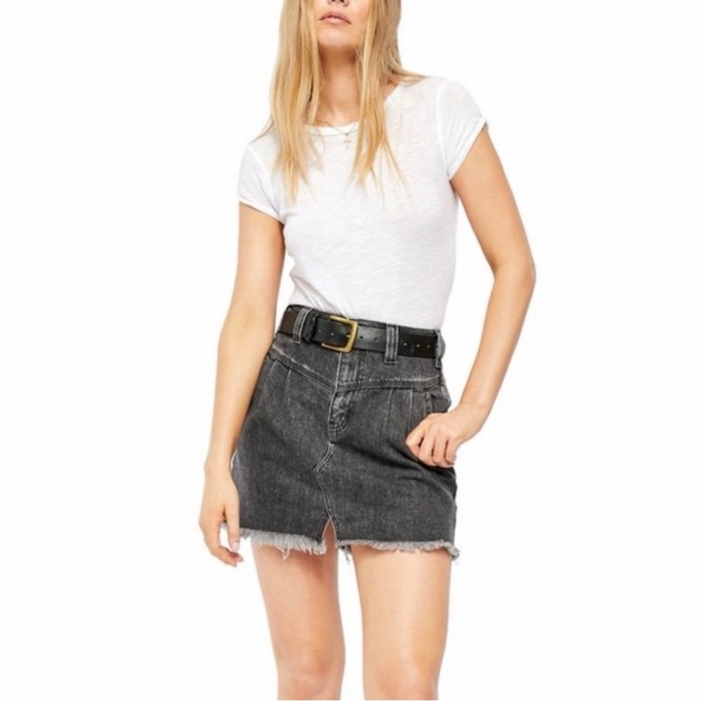 We The Free Washed Black Distressed Denim Mini Skirt Size 25